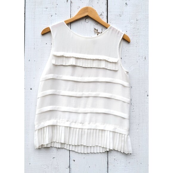 MAX STUDIO Women's Ivory Sleeveless Pleated Flowy Tank Top Sz XS - Picture 1 of 4